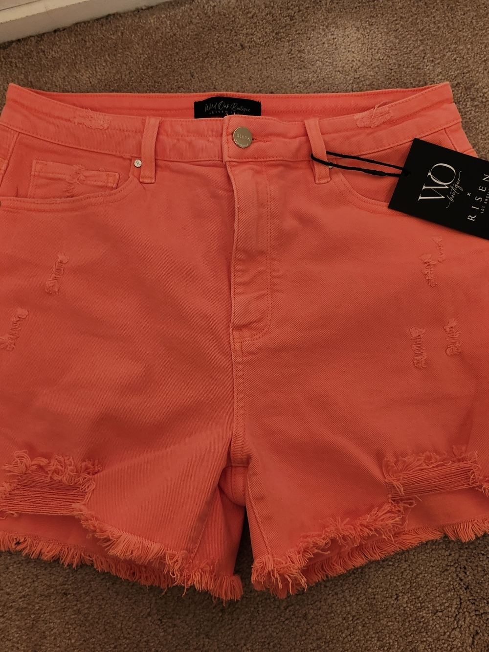 RISEN CORAL Distressed Frayed Hem Women's Shorts